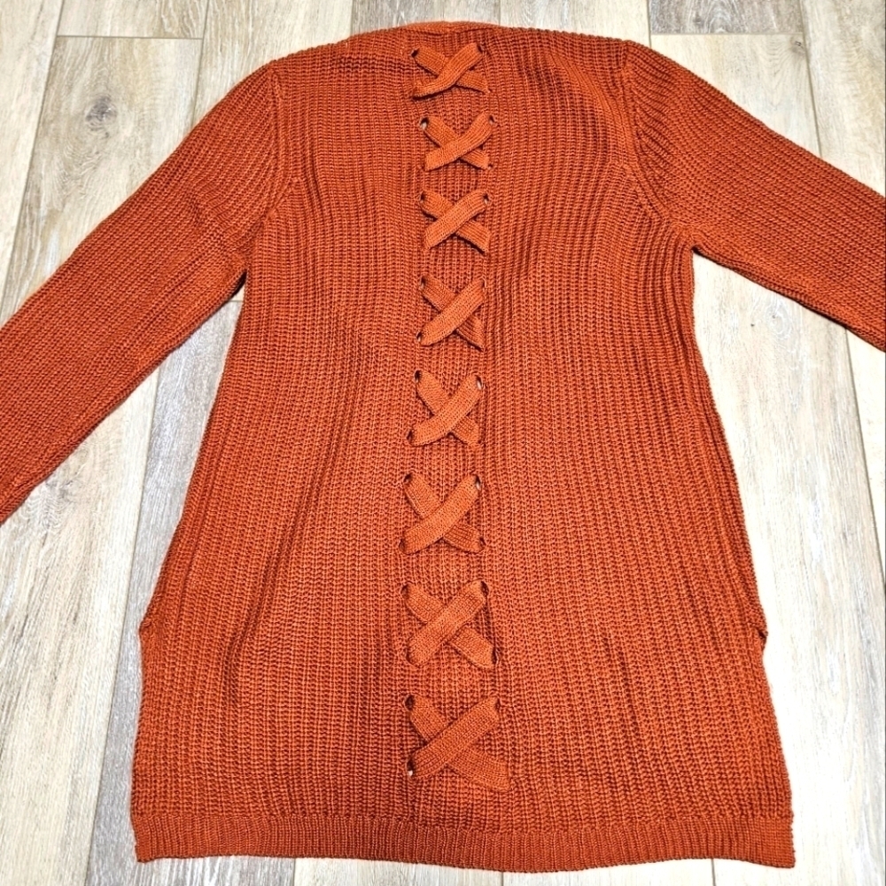 Pinque Stitch Fix Jamelya Rust Open Cardigan Back Detail Sweater Women's Small - Picture 4 of 11
